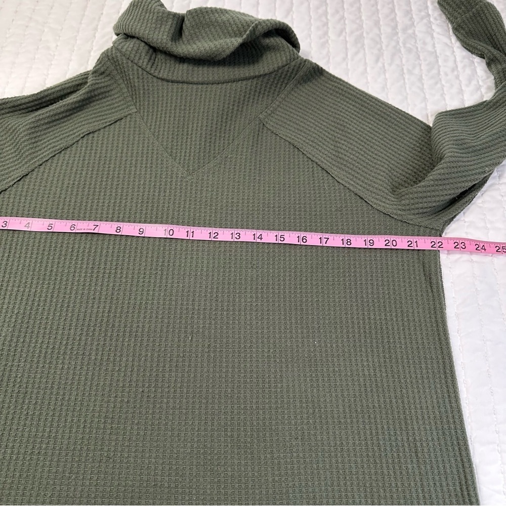 Lou & Grey Olives Green Waffle Cowl Neck Tunic Top Hi Low Long Sleeve Sweater - Picture 5 of 10